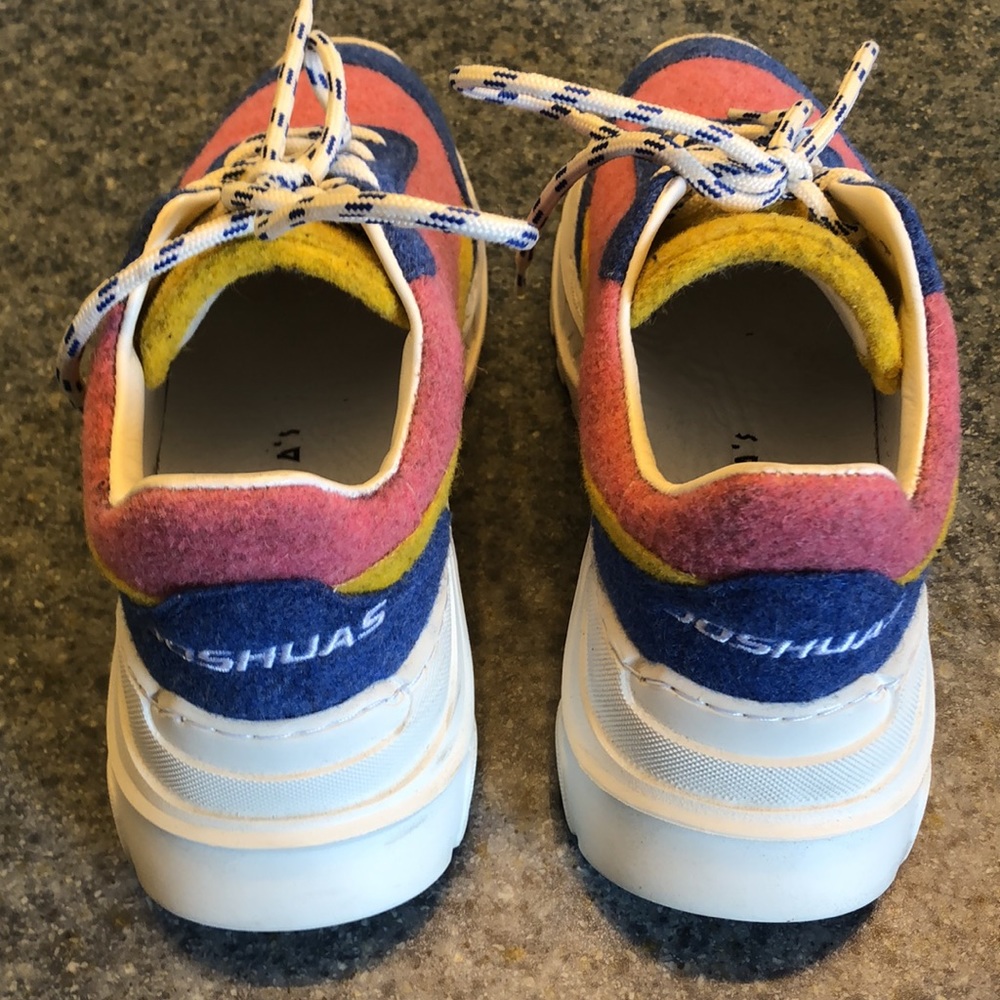 JOSHUA SANDERS Chunky Platform Felt Leather Sneakers Made in Italy - Picture 4 of 5